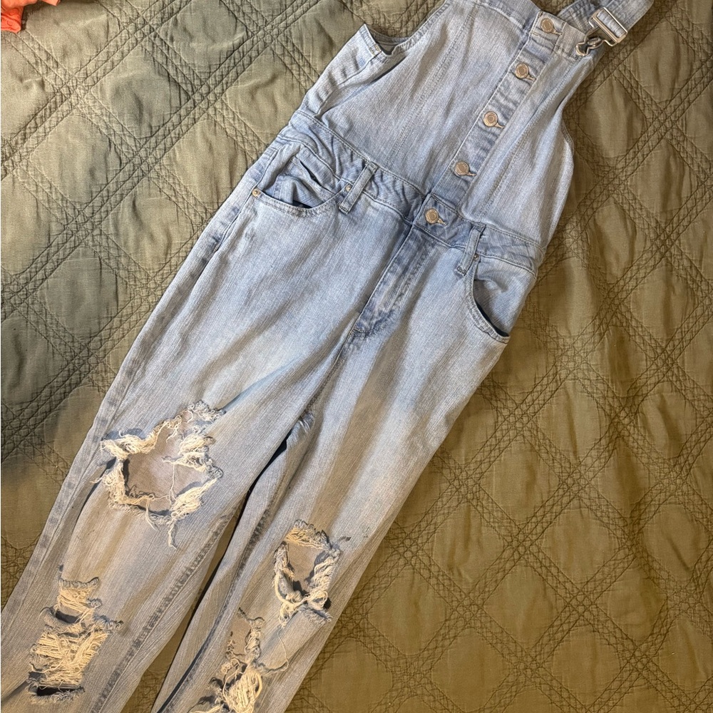 Rue21 Light Blue Distressed Overalls